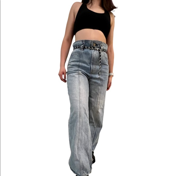 Moussy Vintage Paperbag Waist High Rise Japanese Denim Baggy Relaxed Jeans 29 28 - Picture 2 of 13